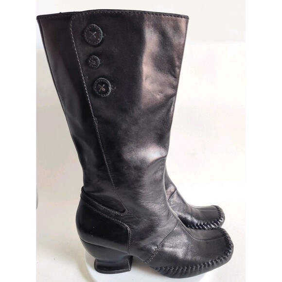 Clarks Shoes - Clarks Indigo Leather Knee High Tall Boots Black Size 8 Whimsical Spool Heel Zip